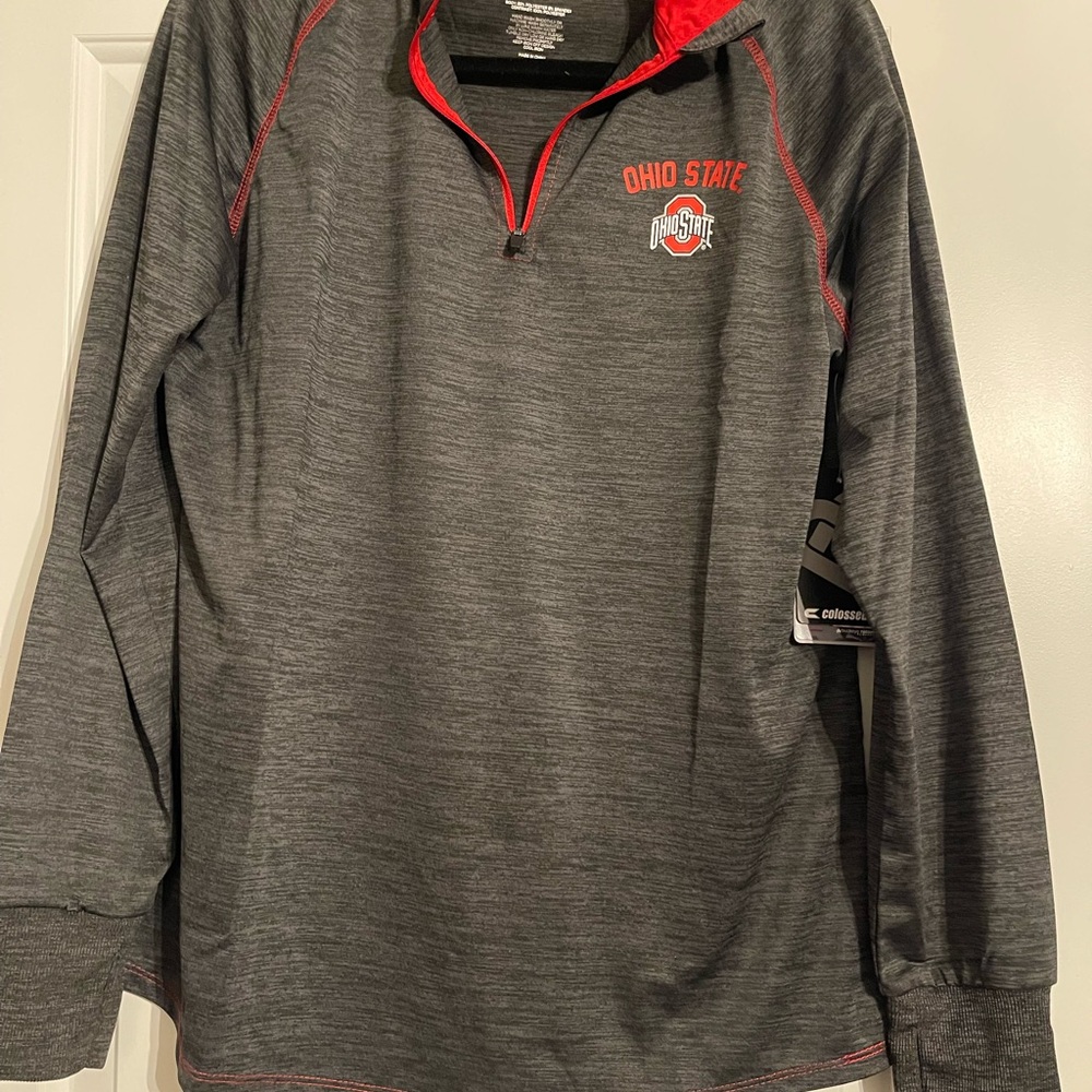 Ohio State Gray and Red Quarter-Zip Pullover